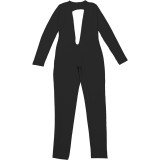 Autumn Women's Fashion Sexy Low Back Deep V Long Sleeve Solid Color Tight-Fitting Jumpsuit