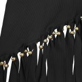 Women Solid Round Neck Tassel Dress