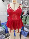 Plus-Size Women Lace See-Through Miniskirt Thong Sexy Lingerie