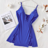 Women Sexy Lace Lace-Up Slit Nightdress Sexy Lingerie