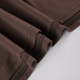 Women American-Style V-Neck Ethnic Ribbon Contrast Color Patchwork irregular pleated Halter Neck dress