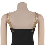 Women Elegant Gold Chain Sexy Strapless Slit Dress