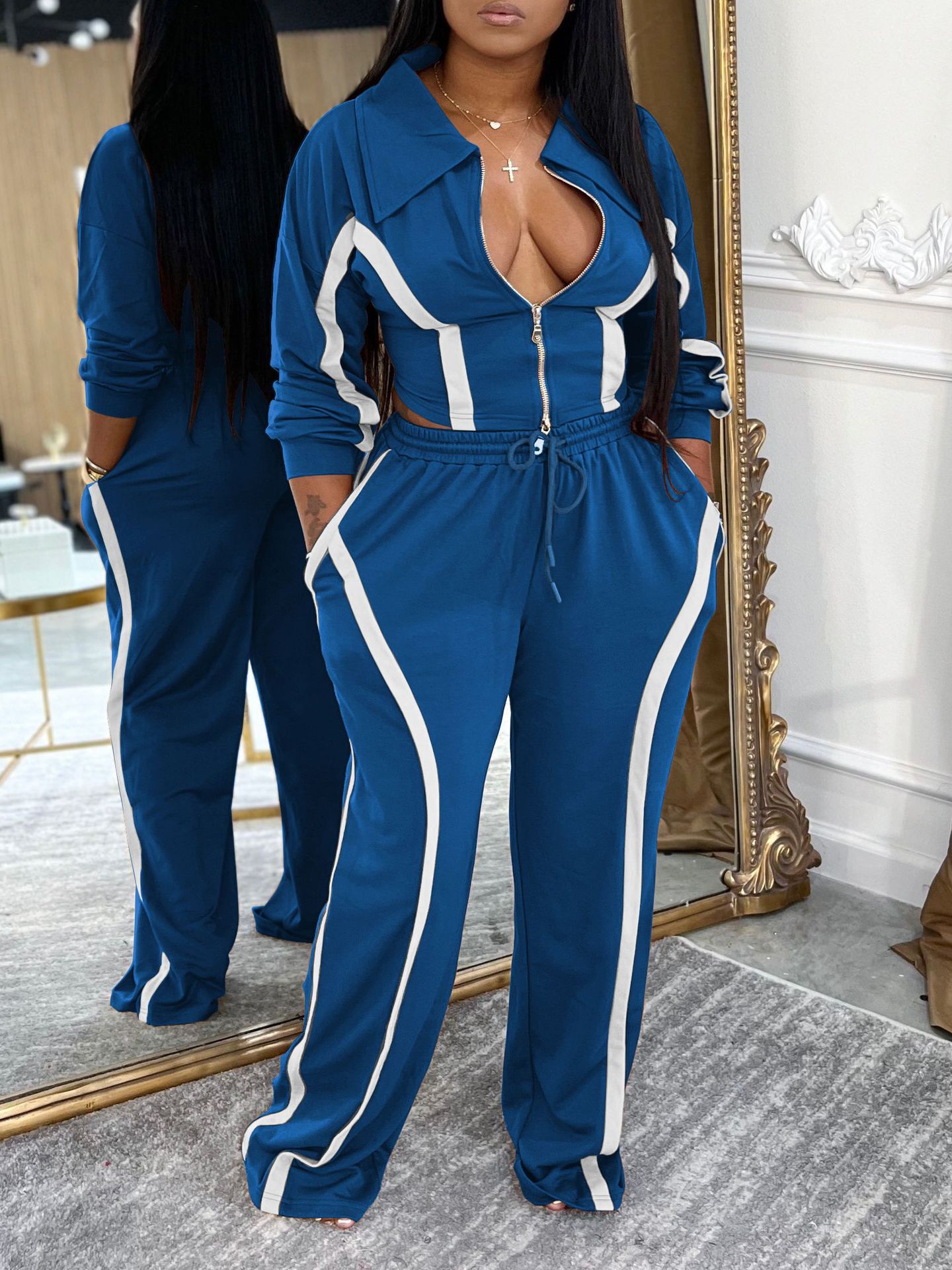 Women Fall/Winter Casual Top and Sweatpants Two-Piece Set