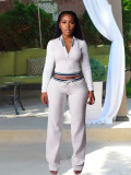 Women Turndown Collar Half-Zip Top and Drawstring Wide-Leg Pants Casual Athletic Two-Piece Set