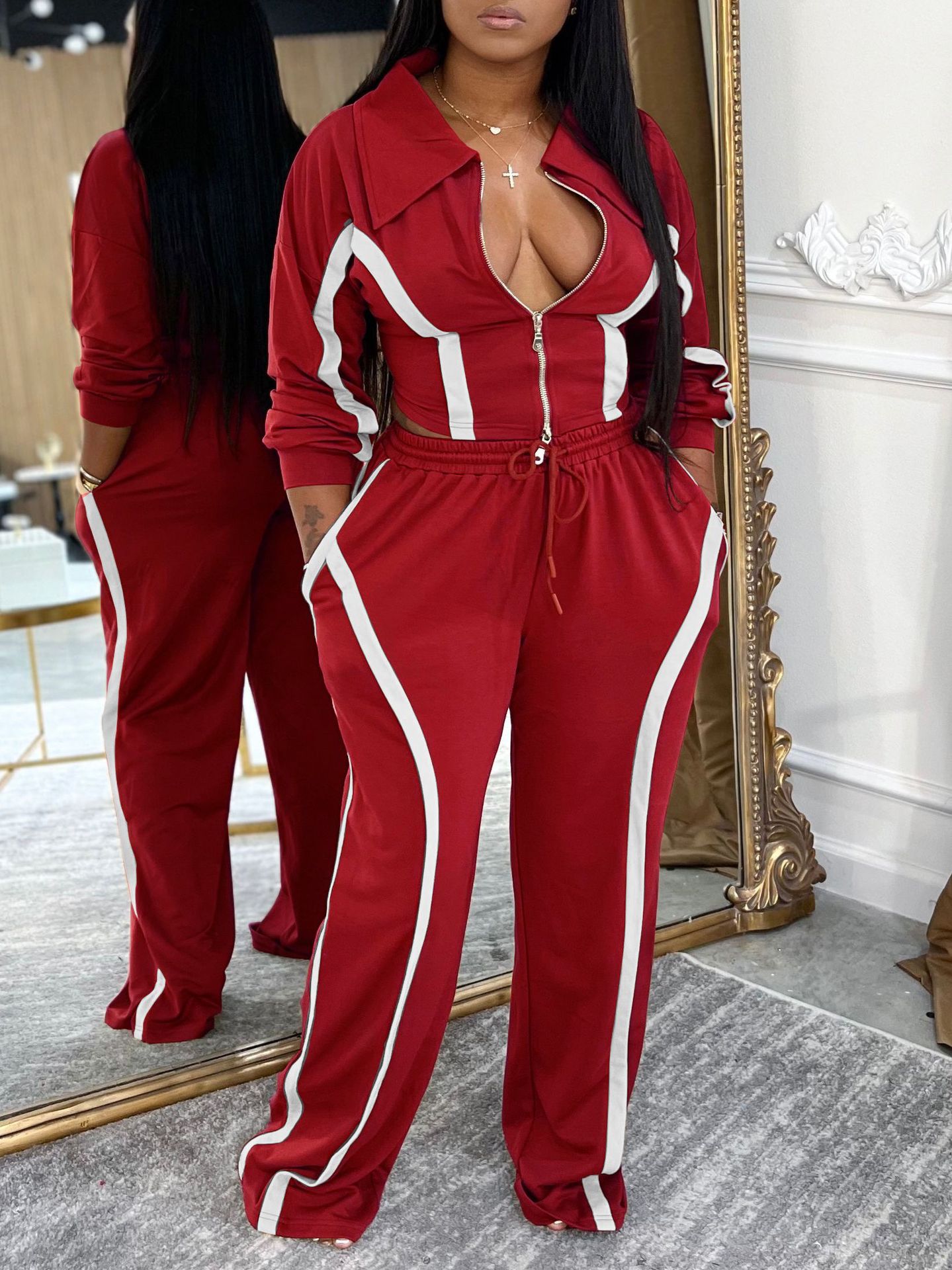 Women Fall/Winter Casual Top and Sweatpants Two-Piece Set