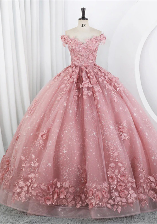 Women Puffy Tulle Embroidered Off-Shoulder Performance Costume Ball Gown
