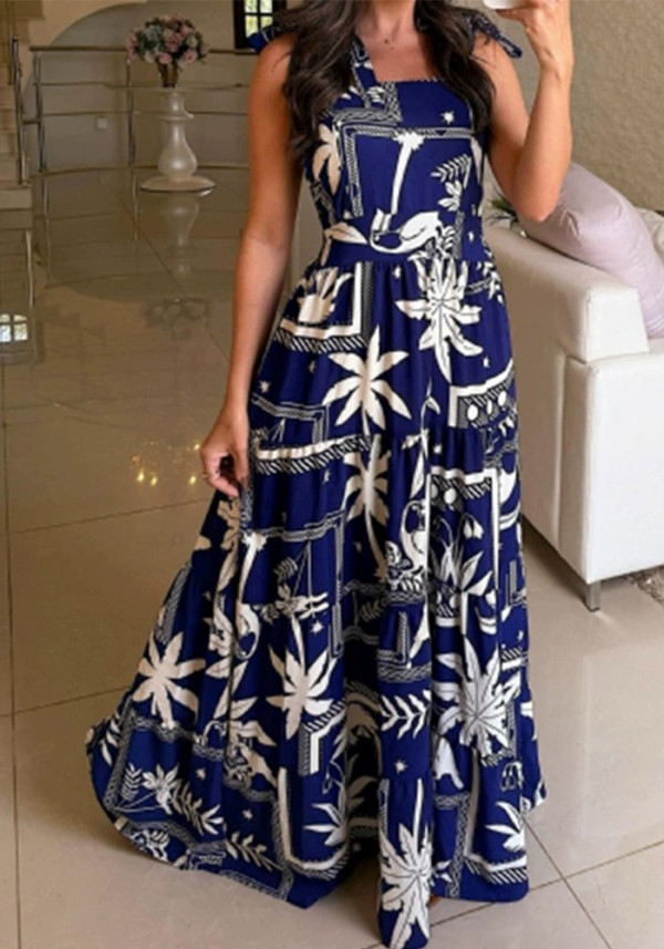 Fashion Print Strap Long Women's Dress