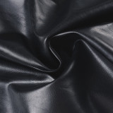 Women sexy V-neck halter slit stretchy Pu-Leather bodycon dress