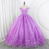Women Puffy Tulle Embroidered Off-Shoulder Performance Costume Ball Gown