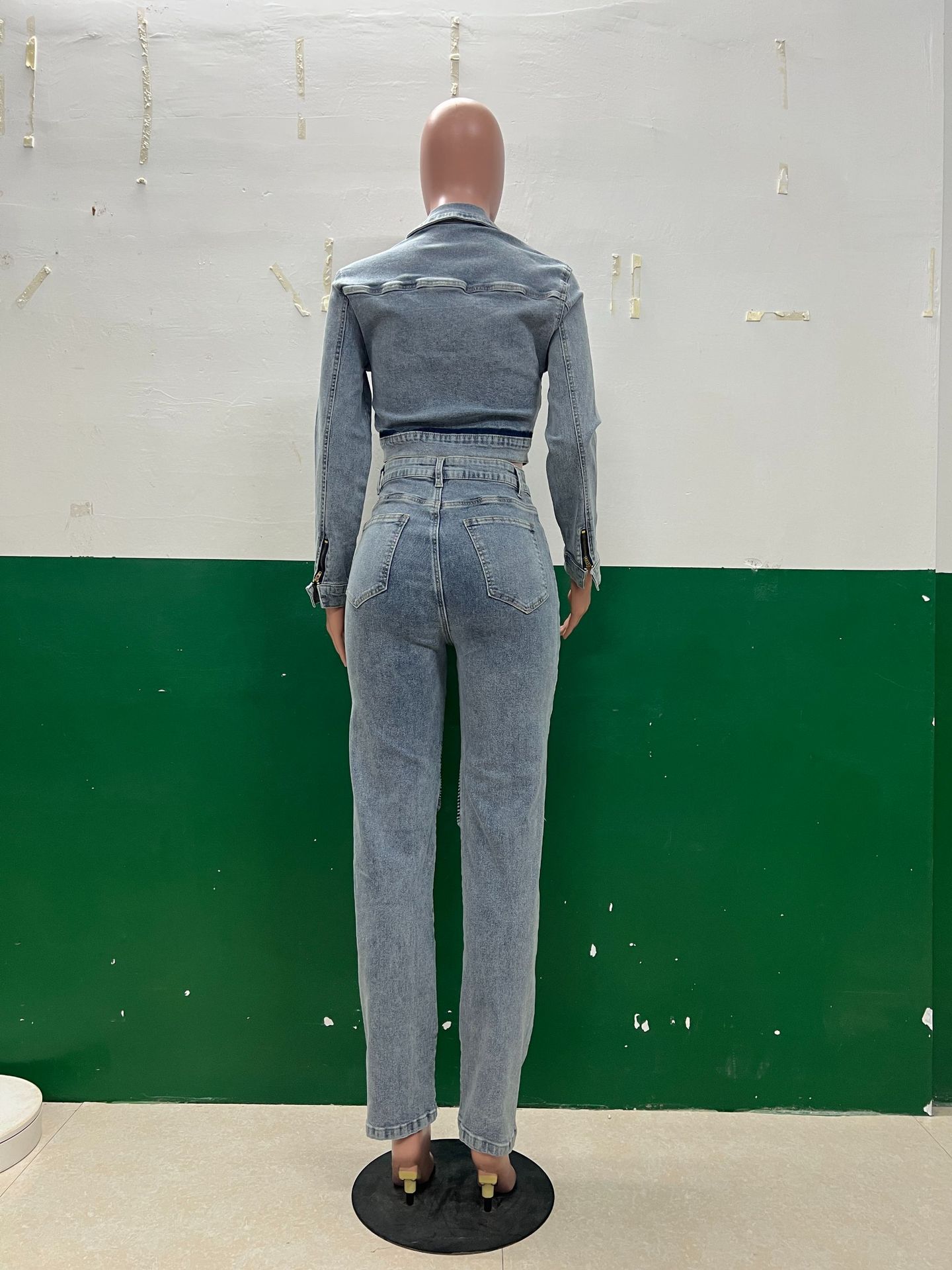 Women Stretch Long-Sleeved Top and Two-Piece Pants