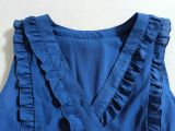 Women solid sleeveless V-neck Ruffle Edge dress