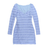 Autumn Elegant V Neck Textured Long Sleeve Dress