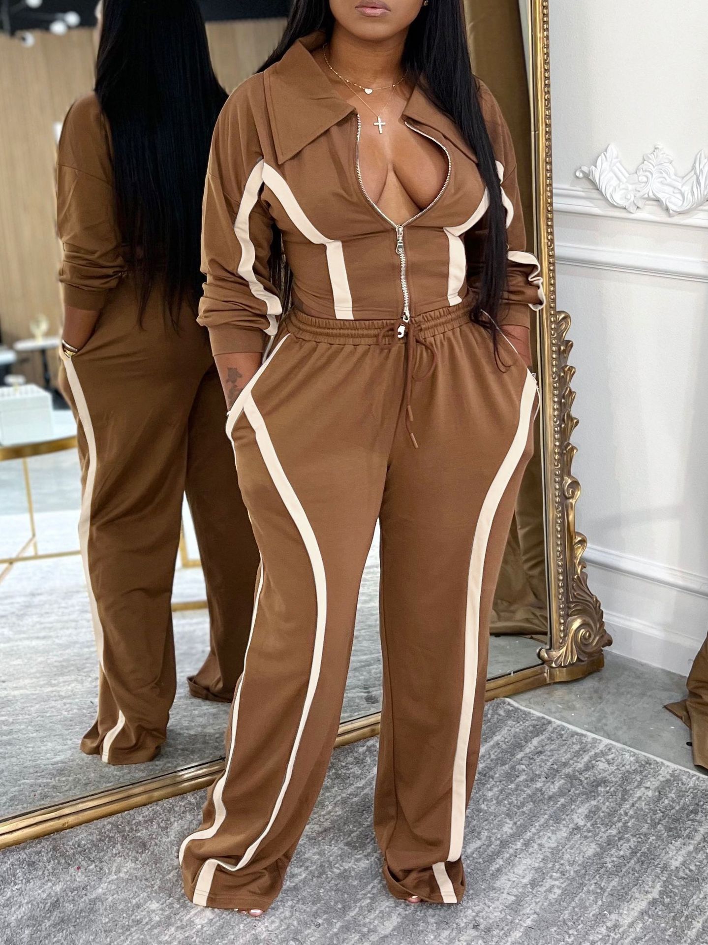 Women Fall/Winter Casual Top and Sweatpants Two-Piece Set