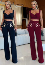 Women Sexy Casual Top and Two-Piece Pants Set Women Sexy Casual Top and Two-Piece Pants Set