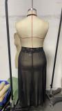 Plus-Size Women Halter Neck See-Through Lace Maxi Dress