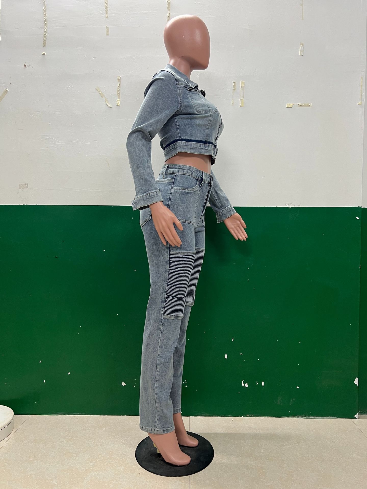 Women Stretch Long-Sleeved Top and Two-Piece Pants