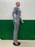 Women Stretch Long-Sleeved Top and Two-Piece Pants