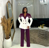 Women casual elegant lace Patchwork blazer and pant two-piece set