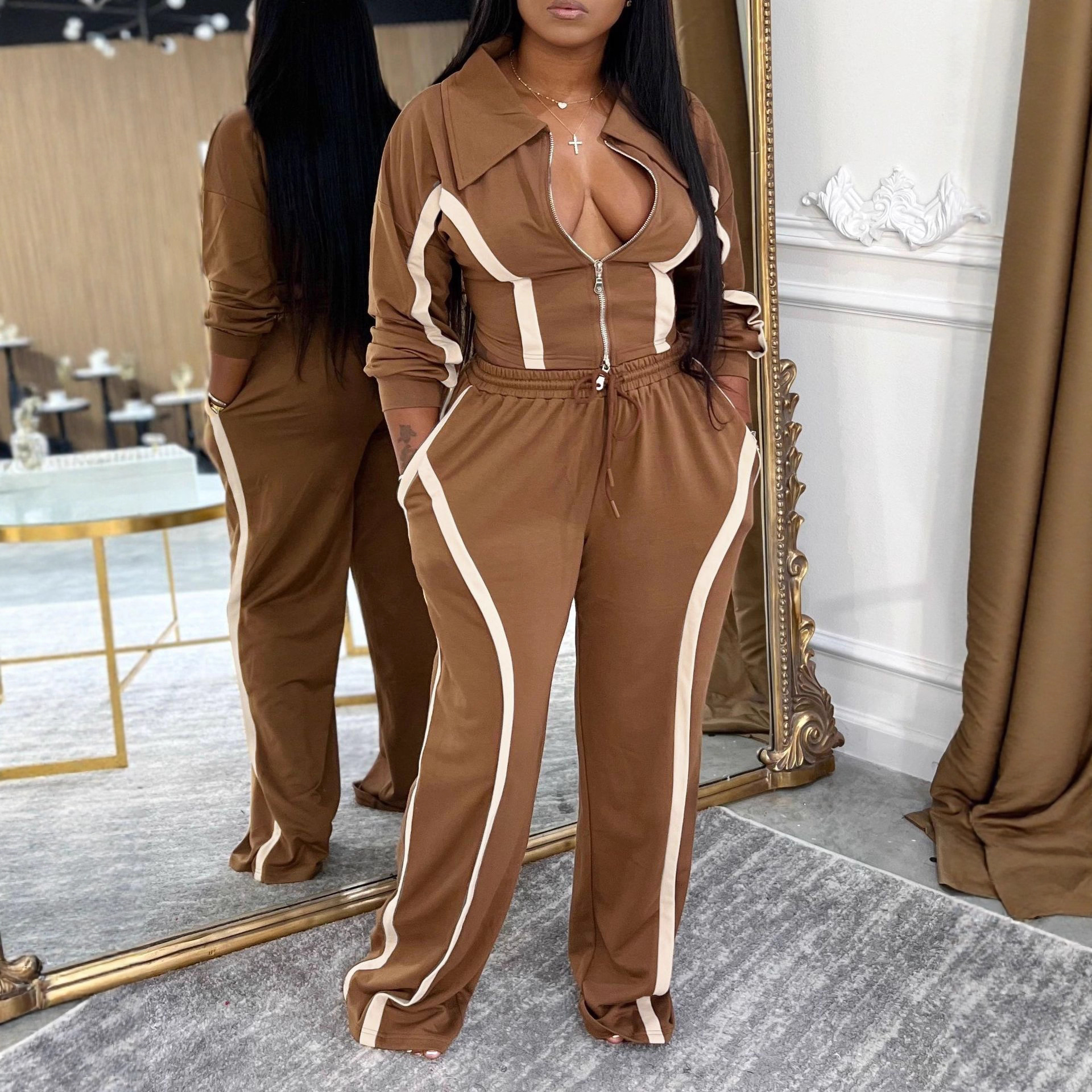 Women Fall/Winter Casual Top and Sweatpants Two-Piece Set