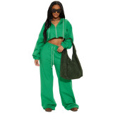 Women Casual Hooded Top and Wide-Leg Pants Two-Piece Set