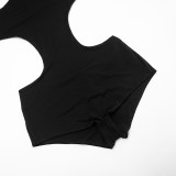 Women Fall Halter Neck Irregular Cutout Backless Solid Jumpsuit