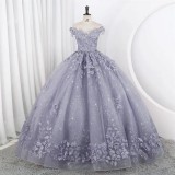 Women Puffy Tulle Embroidered Off-Shoulder Performance Costume Ball Gown