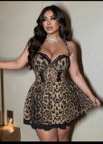 Plus-Size Women Sexy Leopard Print Lace Nightdress Sexy Lingerie