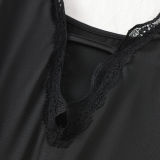 Women Sexy Lace Lace-Up Slit Nightdress Sexy Lingerie