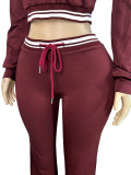 Women Turndown Collar Half-Zip Top and Drawstring Wide-Leg Pants Casual Athletic Two-Piece Set