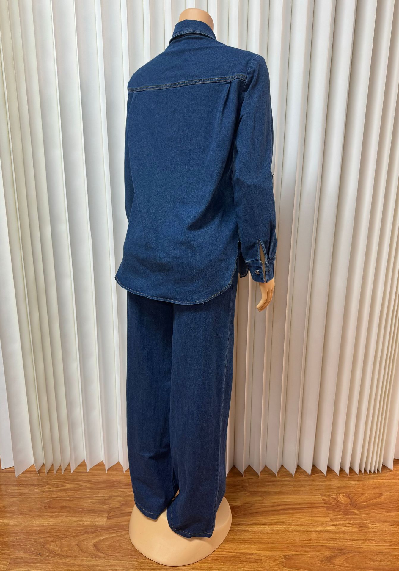 Women Turndown Collar Pocket Long-Sleeved Top and Two-Piece Pants Set