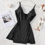 Women Sexy Lace Lace-Up Slit Nightdress Sexy Lingerie