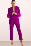 Fuzzy Fashion Casual Long Sleeve Two-Piece Blazer and Pants Set