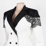 Women casual elegant lace Patchwork blazer and pant two-piece set