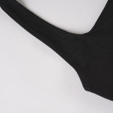 Women sporty solid Halter Neck metal ring sleeveless bodysuit