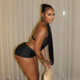 Women Fall Halter Neck Irregular Cutout Backless Solid Jumpsuit