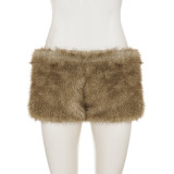 Women sexy fur solid shorts