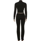 Women Autumn Hollow-Neck Long-Sleeved Top and Pants Two-Piece Set