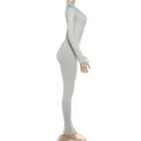 Autumn Women's Fashion Sexy Low Back Deep V Long Sleeve Solid Color Tight-Fitting Jumpsuit