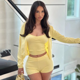 Women Solid Casual American-Style Sweatpants and Shorts Three-Piece Set