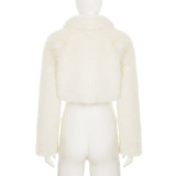 Women fall/winter faux furry metal Pu-Leather buttoned turndown collar top