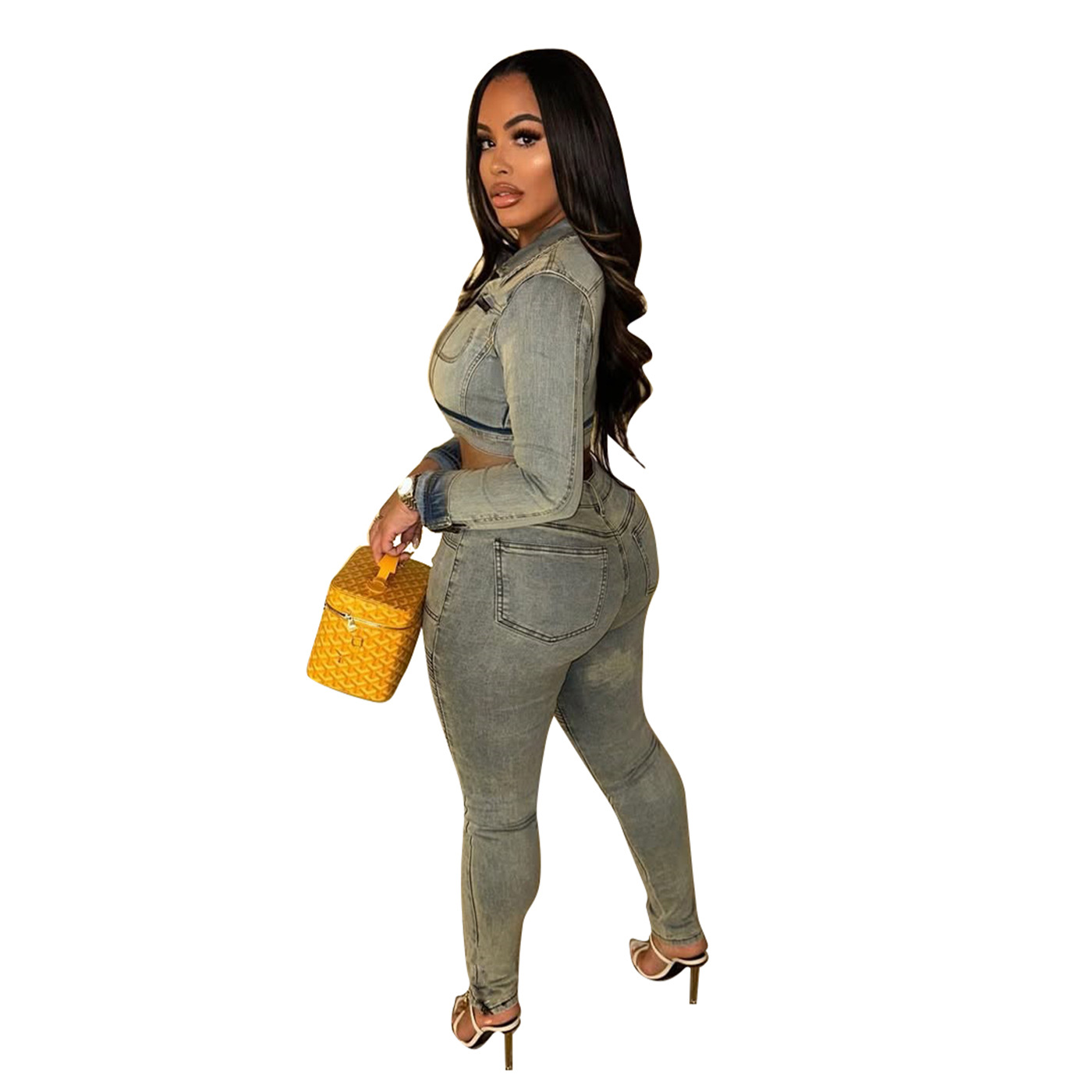 Women Stretch Long-Sleeved Top and Two-Piece Pants