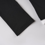 Women casual solid contrast color halter top T-shirt two-piece set