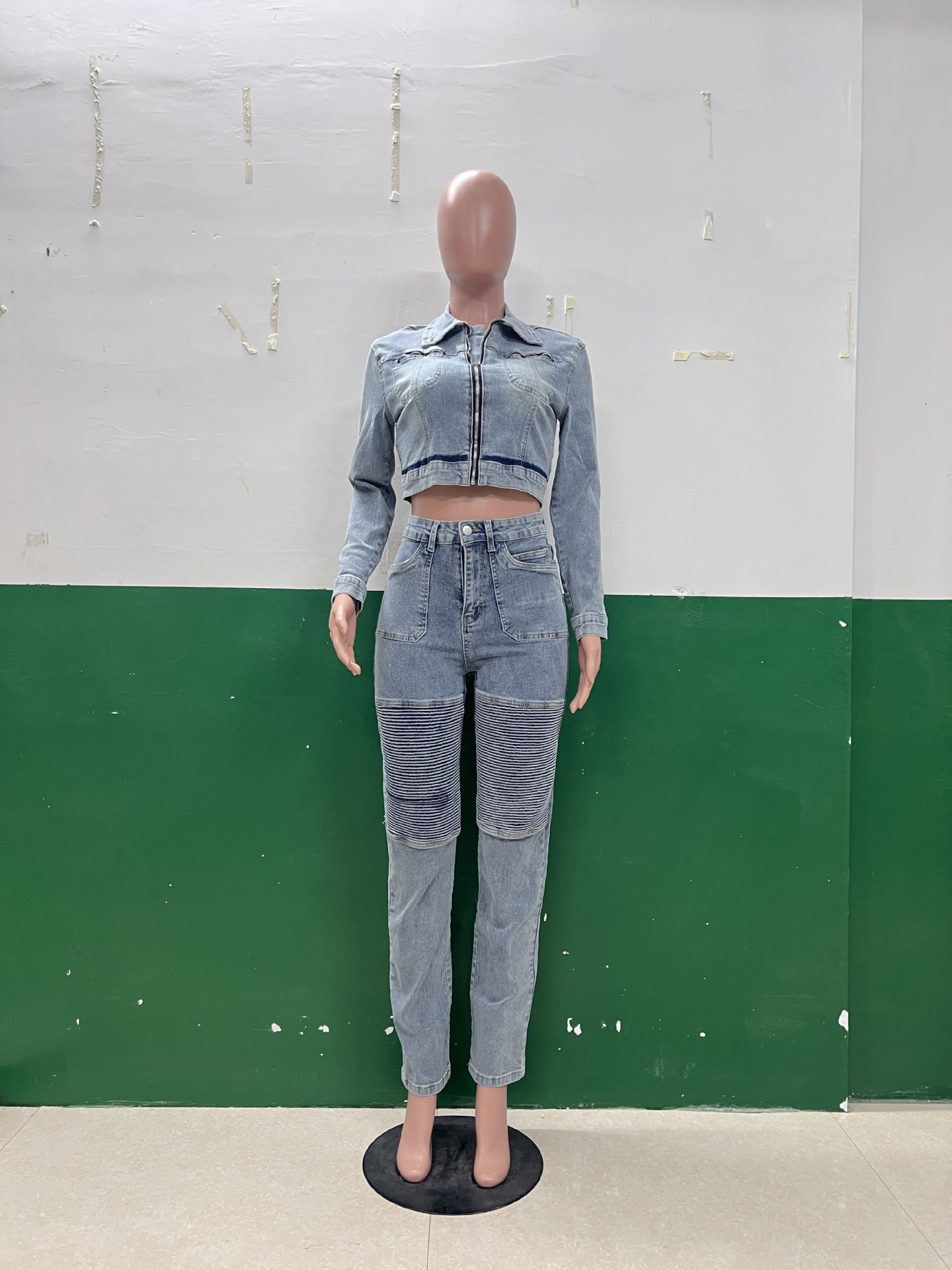 Women Stretch Long-Sleeved Top and Two-Piece Pants