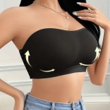 Plus Size Women Spring/Summer Solid Strapless Strapless Top