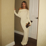 Women Sexy Off-The-Shoulder Solid Elegant Evening Bodycon Maxi Dress