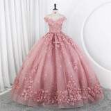 Women Puffy Tulle Embroidered Off-Shoulder Performance Costume Ball Gown