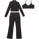 Women Autumn Hollow-Neck Long-Sleeved Top and Pants Two-Piece Set