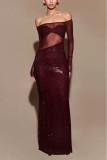Women Beaded Sexy Mesh See-Through Formal Party Maxi Dress