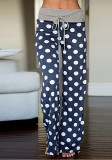 Women American-Style Casual Polka Dot Print Contrast Lace-Up Pants