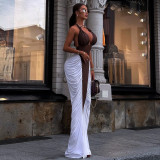 Women fall/winter contrast color Patchwork Halter Neck lace-up backless Sexy Bodycon Dress